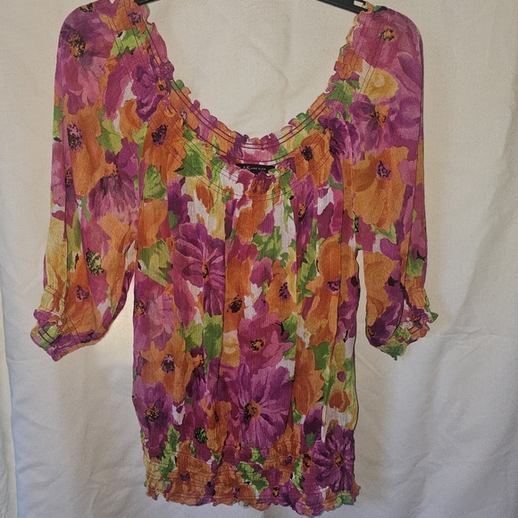 Anne Klein Pink & Orange Floral Blouse - Picture 1 of 5